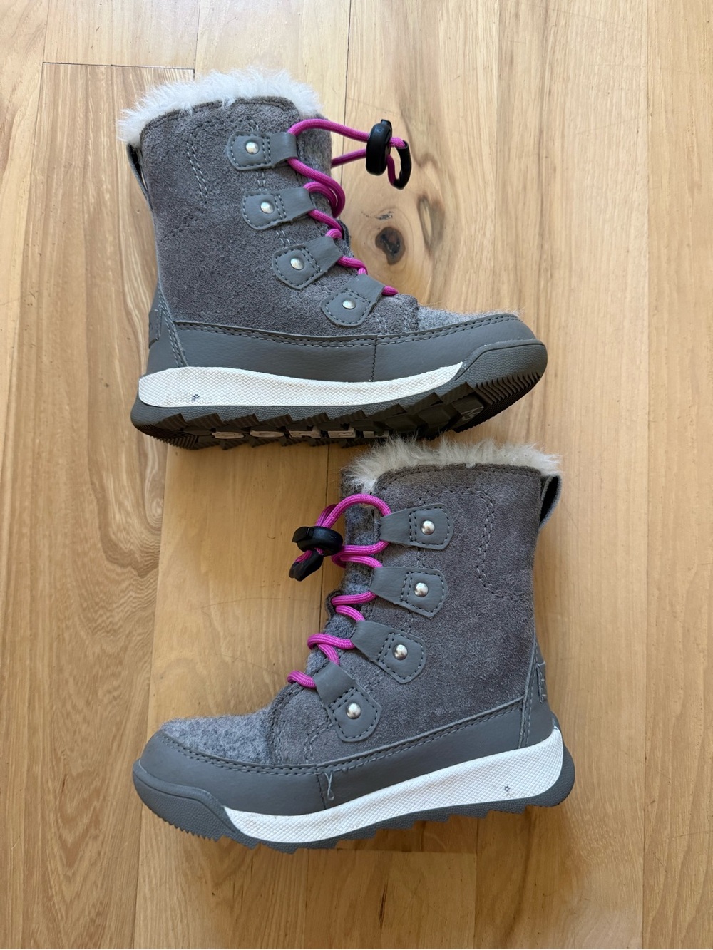 Sorel Youth Whitney II Joan Lace Insulated Winter Boots Gray Pink Size 9 girls
